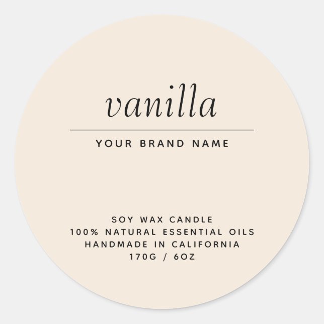 Modern beige packaging candle product classic round sticker (Front)