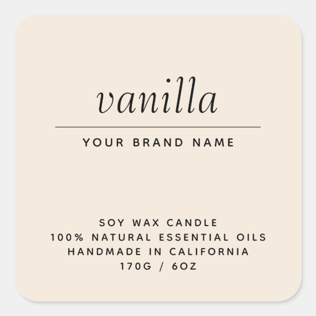 Modern beige packaging candle product square sticker (Front)