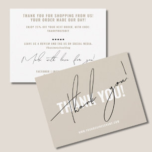 Modern beige packaging insert thank you card