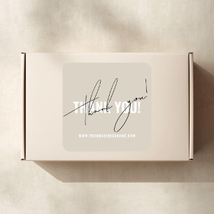 Modern beige packaging thank you square sticker