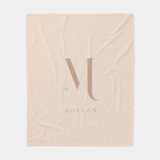 Modern Beige Personalised Monogram  Fleece Blanket (Front)