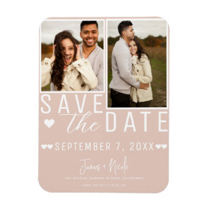 Modern Beige Pink Save the Date  2 Photo Wedding  Magnet