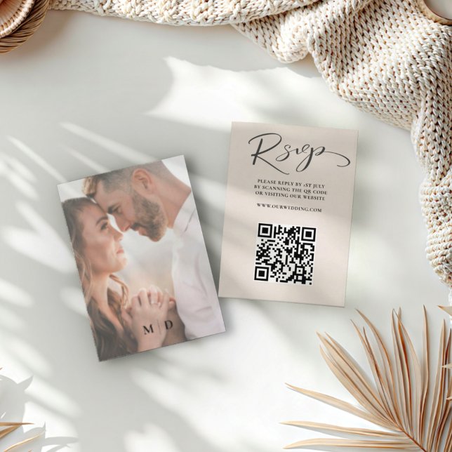 Modern Beige QR Code RSVP Wedding Card (Creator Uploaded)