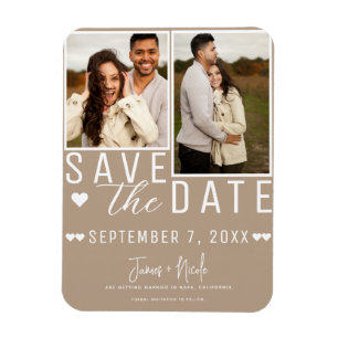 Modern Beige Save the Date 2 Photo Wedding Magnet