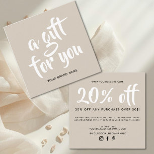 Modern beige script coupon discount card