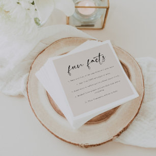 Modern Beige Script 'Fun Facts' Wedding Napkin