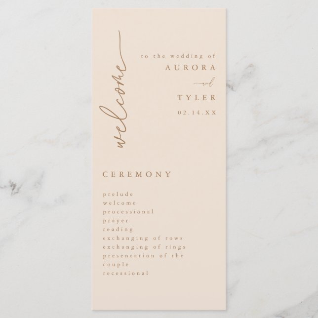 Modern Beige Script Wedding Program (Front)