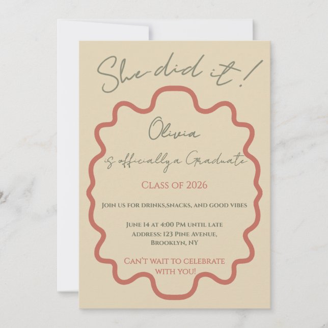 Modern Beige She Did It Graduation Party Invitation (Front)