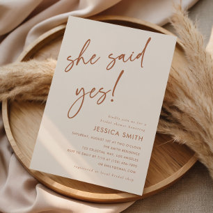 Modern Beige She Said Yes Bridal Shower Invitation