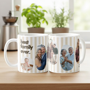 Modern Beige Stripe Family Photo Collage Coffee Mug