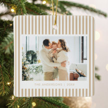 Modern Beige Stripes Custom Photo Christmas