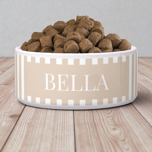 Modern Beige Stripes Pattern Personalised Dog Pet (Modern Beige Stripes Pattern Personalized Dog Pet Bowl)