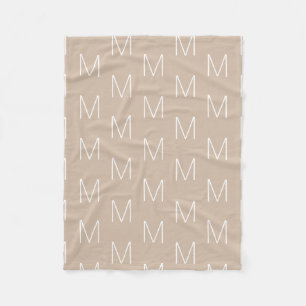 Modern beige tan custom initial monogram pattern fleece blanket