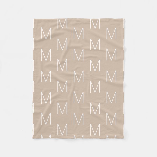 Modern beige tan custom initial monogram pattern fleece blanket (Front)