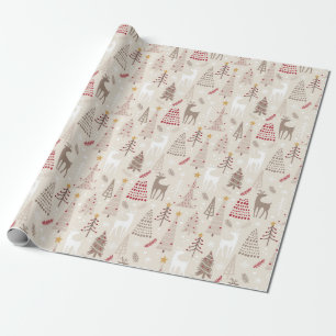 Modern Beige Tan Red Christmas Holiday Wrapping Paper