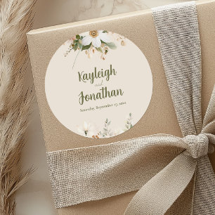 Modern Beige Watercolor Floral Wedding Classic Round Sticker