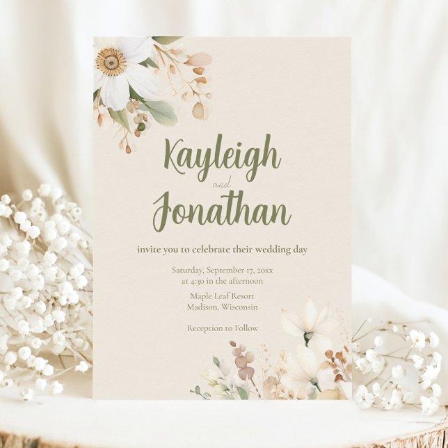 Modern Beige Watercolor Floral Wedding Invitation (Creator Uploaded)