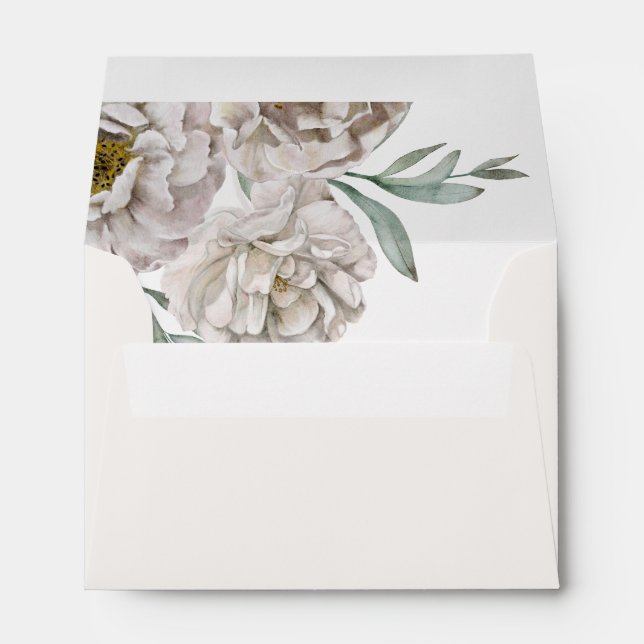 Modern Beige & Watercolor Floral Wedding RSVP Envelope (Back (Bottom))