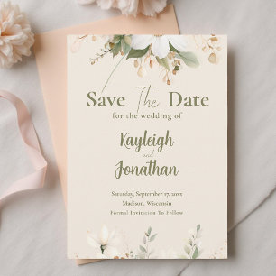 Modern Beige Watercolor Floral Wedding Save The Date