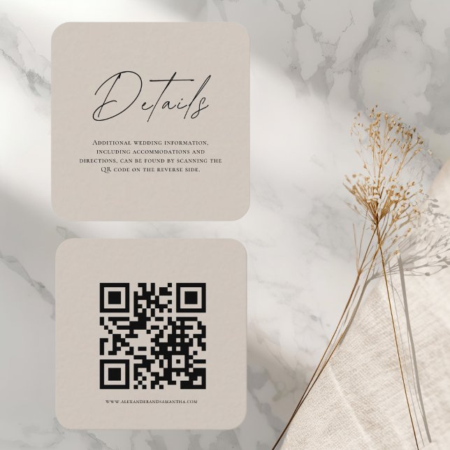 Modern Beige Wedding Details Card with QR Code (Creator Uploaded)