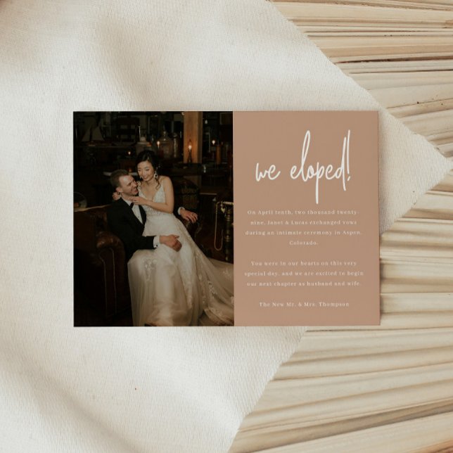 Modern Beige Wedding Photo 'We Eloped' Announcement (Creator Uploaded)