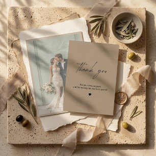 Modern Beige Wedding Thank You Photo Card