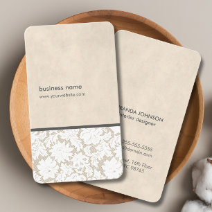 Modern Beige White Lace Pattern Interior Designer Business Card