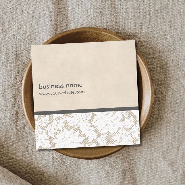 Modern Beige White Lace Pattern Interior Designer Square Business Card (Creator Uploaded)