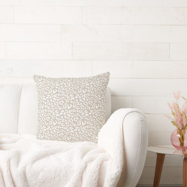 Modern Beige White Leopard Animal Print Cushion (Couch)