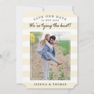 Modern Beige & White Stripes   Photo Save The Date