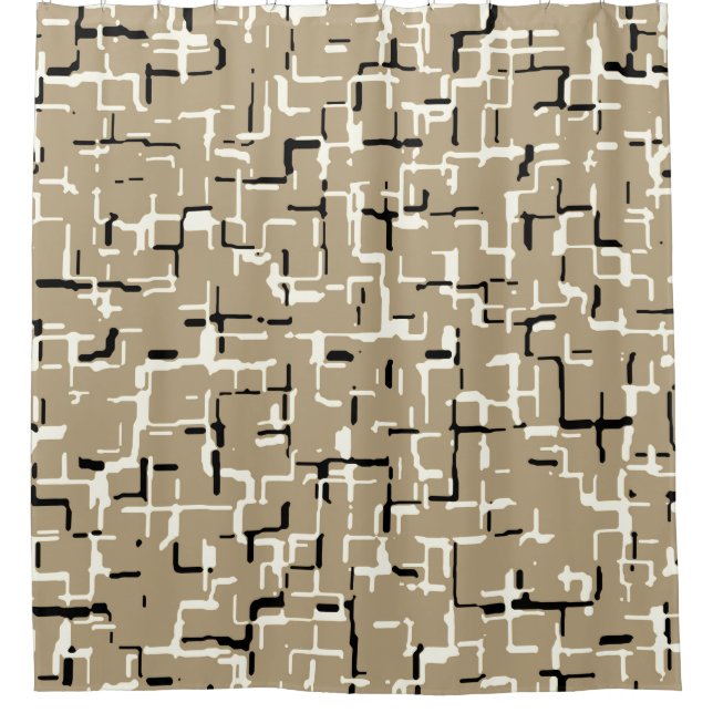 Modern Beige with Unique Black and White Pattern Shower Curtain (Front)