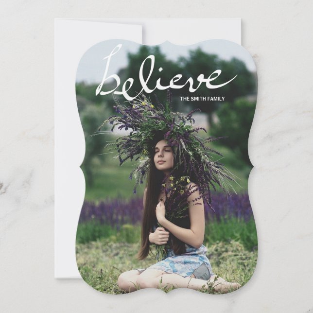 Modern Believe Handlettering Script Holiday Photo (Front)