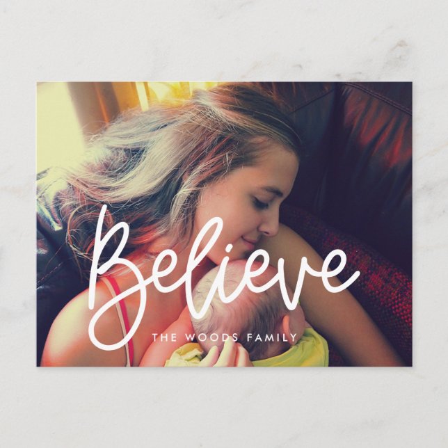 Modern Believe Holiday photo Postcard (Front)