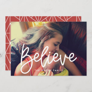 Modern Believe Inspirational Christmas Photo Holiday Card