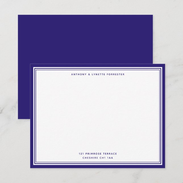 Modern Berry Blue Border Name & Address Note Card (Front/Back)