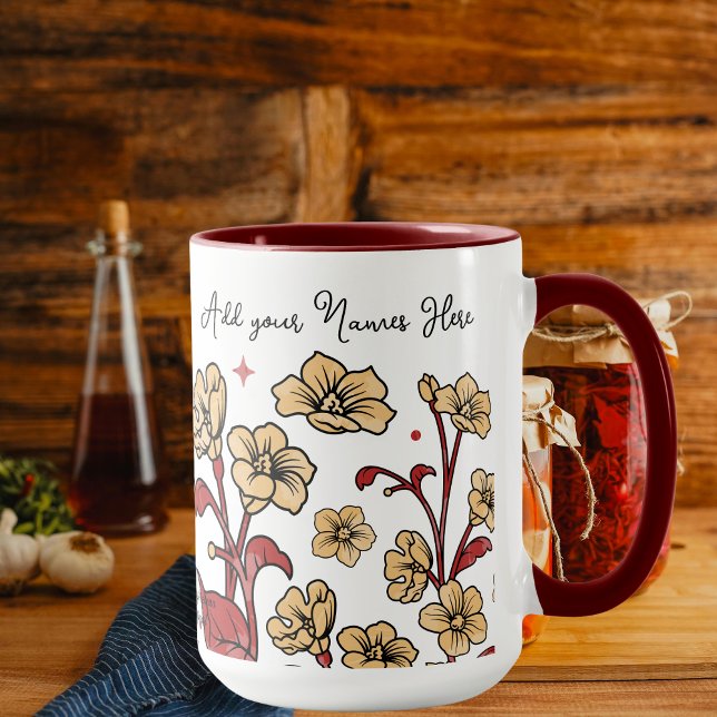 Modern Berry & Brunt Brown FLORAL personalise Mug (Creator Uploaded)