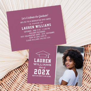 Modern Berry Pink Photo Graduation Party Invitation