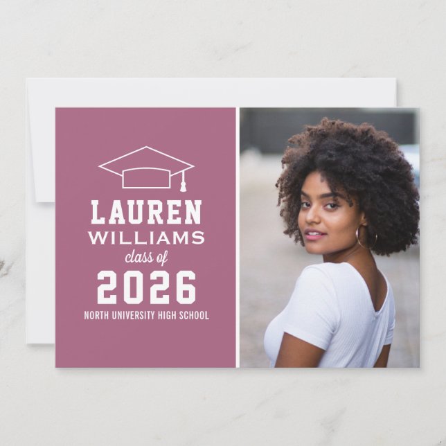 Modern Berry Pink Photo Graduation Party Invitation (Front)