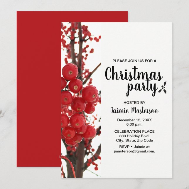 Modern, Berry, Red, Christmas Party Invitation (Front/Back)