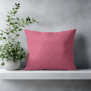 Modern Berry Red Japanese Wave Pattern Cushion