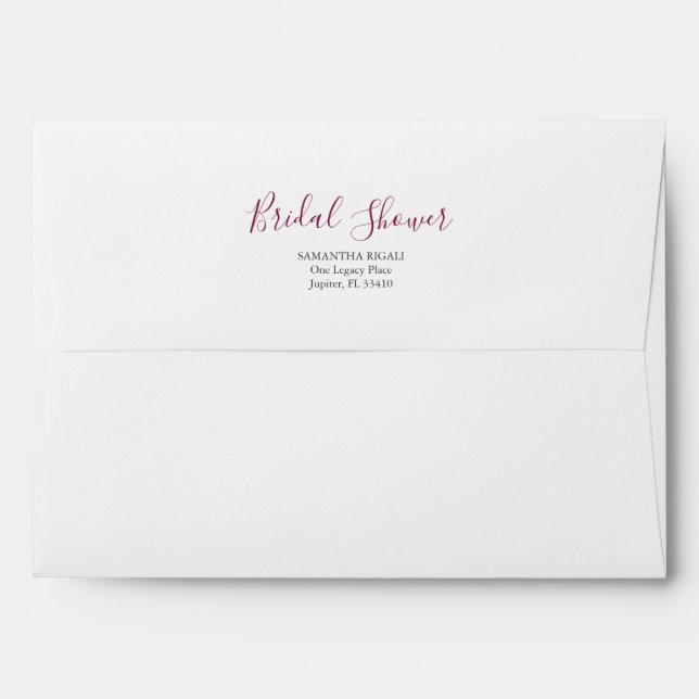 Modern Berry Red Pre Addressed Bridal Shower Envelope (Back (Top Flap))