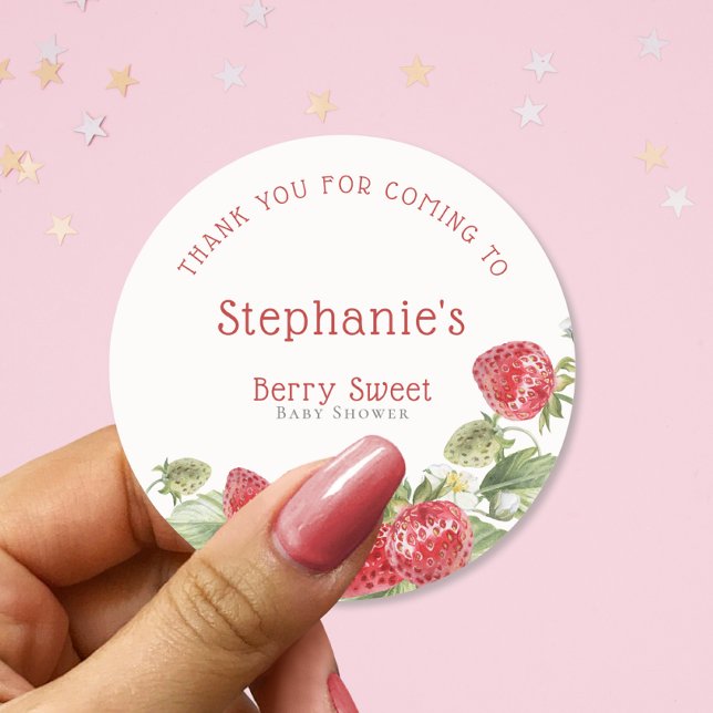 Modern Berry Sweet Thank you Baby Shower Classic Round Sticker (Creator Uploaded)