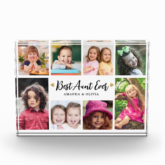 Modern Best Aunt Ever 8 Picture Collage Keepsake Photo Block (Front)