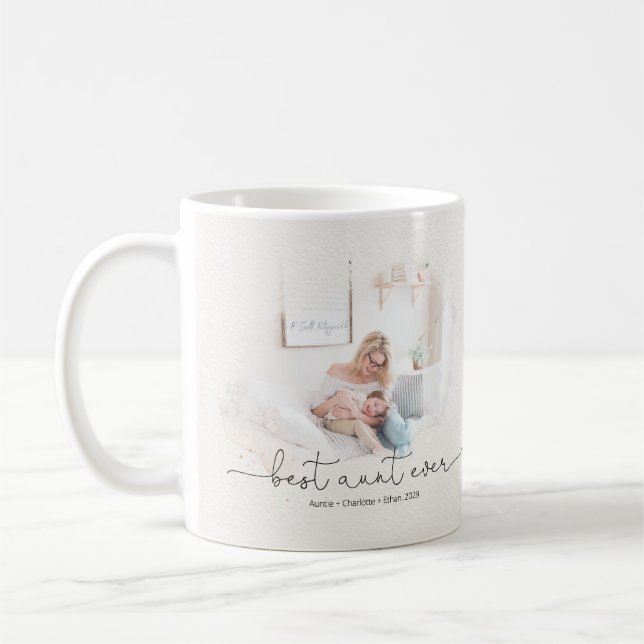 Modern Best Aunt Ever Script Quote Names Year Coffee Mug (Left)
