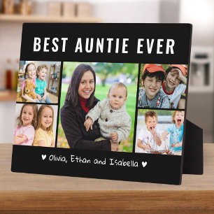 Modern Best Auntie Ever 5 Photo Collage Black Plaque