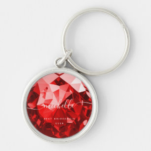Modern Best Bridesmaid Ever Monogram Name Ruby  Key Ring
