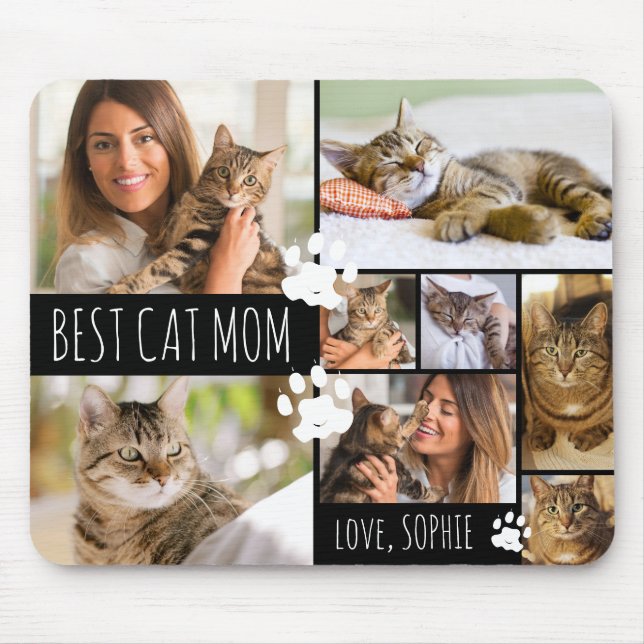 Modern BEST CAT MOM 8 Photos Personalised Mouse Pad (Front)