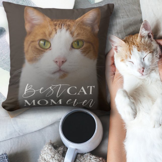 Modern Best Cat Mum Photo Template  Cushion (Creator Uploaded)
