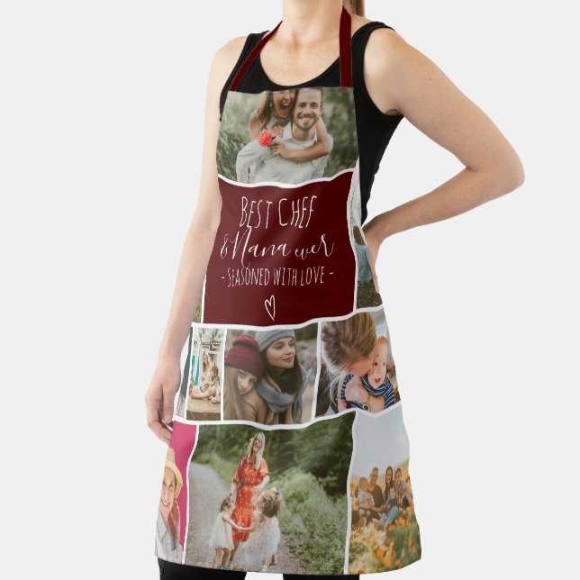 Modern Best chef grandma photo collage grid red Apron (Insitu)