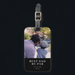Modern Best Dad By Par Custom Photo Golf Gift Luggage Tag<br><div class="desc">A modern “Best Dad By Par” quote custom photo luggage tag featuring your family photo with a blend of classic bold and script fonts against a black background. Perfect for accessorising golfing bags and luggage. Simple to customise by adding your photo and personalising the text.</div>